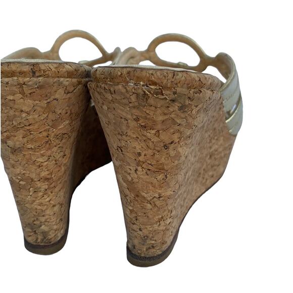 Louboutin 36 Gold Metallic Cork Wedge Mule Sandals - Picture 5 of 13